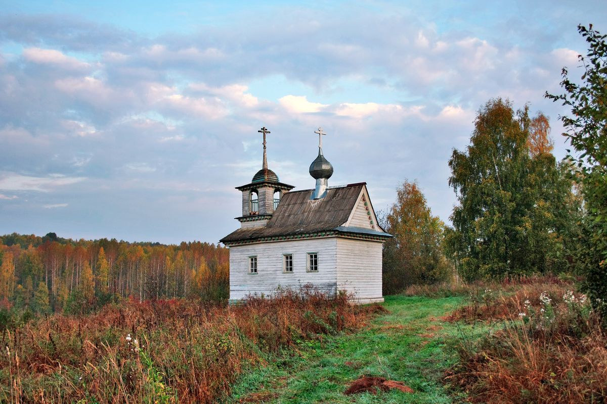 Часовня Зосимы и Савватия, Варварская, урочище (Каргопольский район, Архангельская область). общий вид в ландшафте, Вид с юго-востока