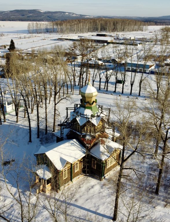 Церковь Ольги равноапостольной, Ольгино (Уярский район, Красноярский край). фасады, С высоты вид с ЮЗ 
