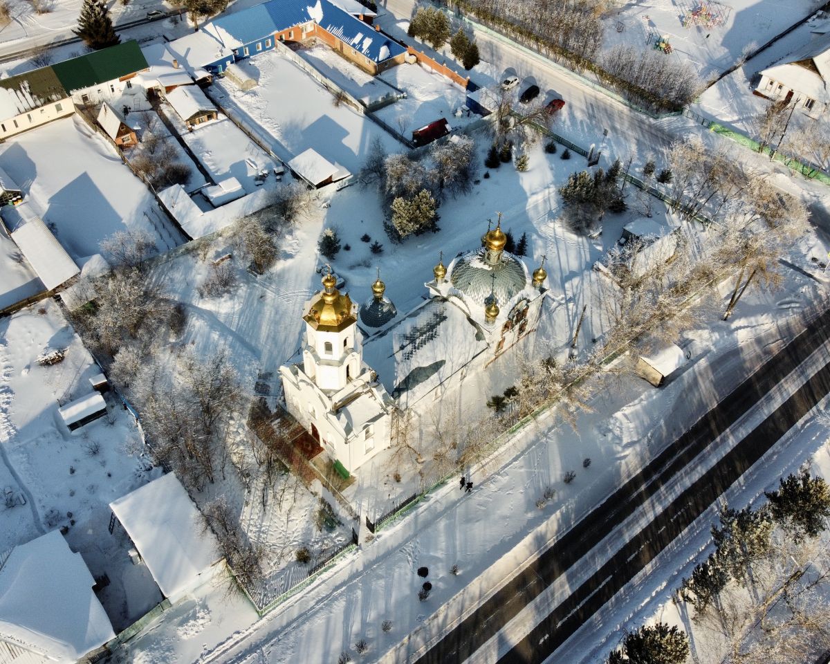Церковь Сергия Радонежского, Бородино (Бородино, город, Красноярский край). общий вид в ландшафте, Вся территория сверху