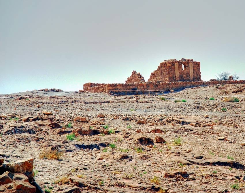 Иудейская пустыня, урочище Масада. Лавра Марда (Мардас). общий вид в ландшафте, Ядро лавры. Вид с юго-востока.