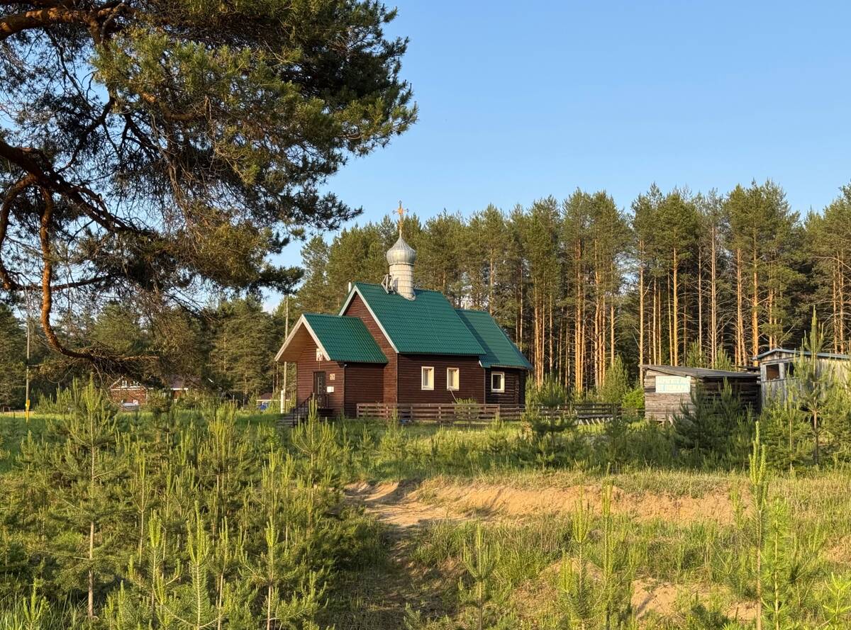 Церковь Николая Чудотворца, Серёгово (Княжпогостский район, Республика Коми). общий вид в ландшафте, Общий вид с юго-запада