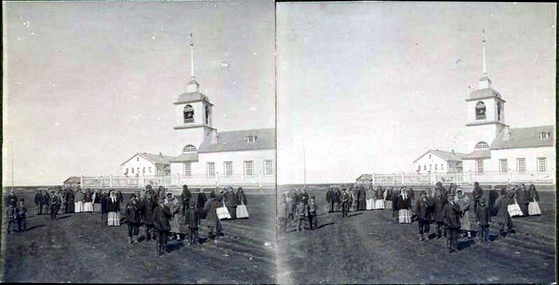 Церковь Николая Чудотворца, Колва (Усинск, город, Республика Коми). архивная фотография, Стереопара 1909 года из фондов Российского государственного музея Арктики и Антарктики. Автор Д.Д. Руднев