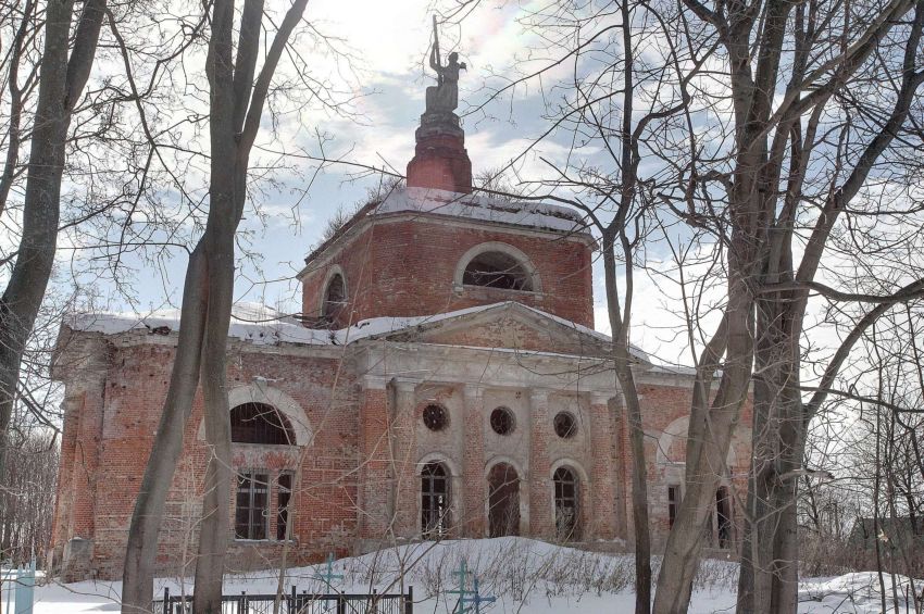 Аксиньино. Церковь Спаса Нерукотворного Образа. общий вид в ландшафте