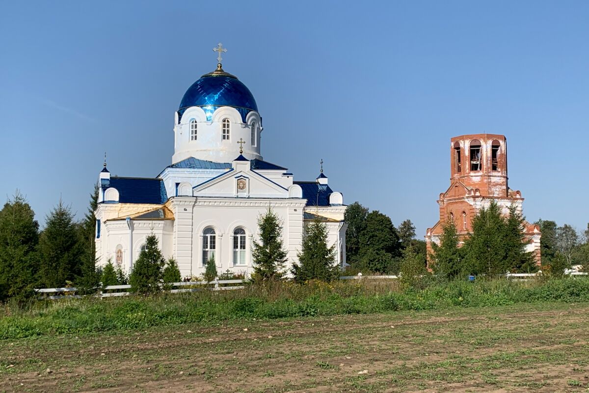 Церковь Рождества Пресвятой Богородицы, Абрютино (Рязанский район, Рязанская область). общий вид в ландшафте