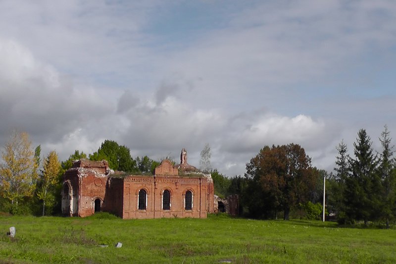 Церковь Георгия Победоносца, Долгое (Воскресенский с/с) (Данковский район, Липецкая область). общий вид в ландшафте, вид на церковь с южной стороны 
сентябрь 2011год