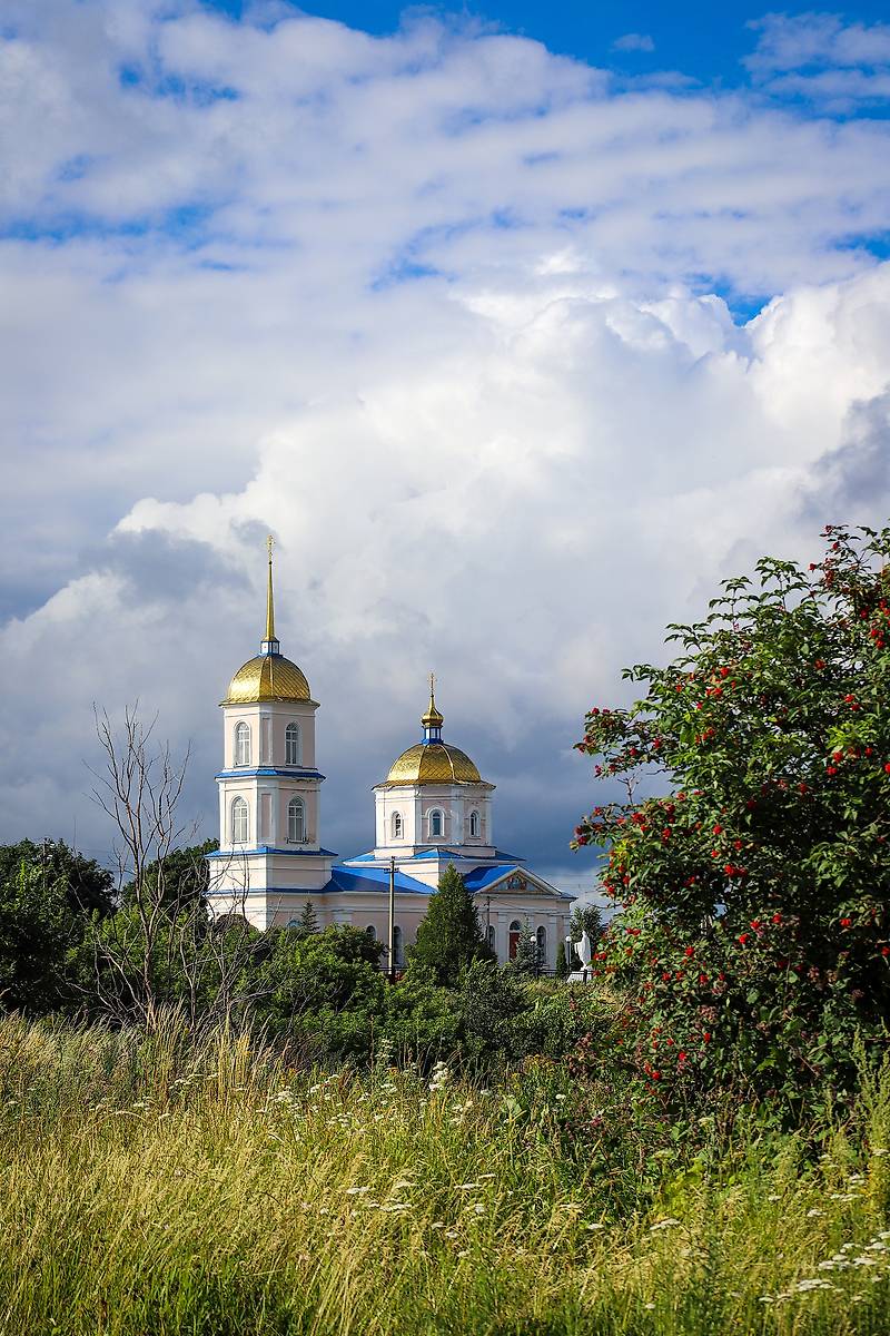 общий вид в ландшафте. Церковь Рождества Пресвятой Богородицы, Ленино (Романово) (Липецкий район, Липецкая область)
