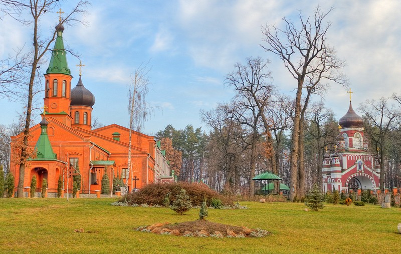 Киев. Пантелеимоновский женский монастырь в Феофании. Церковь Всех Святых. общий вид в ландшафте