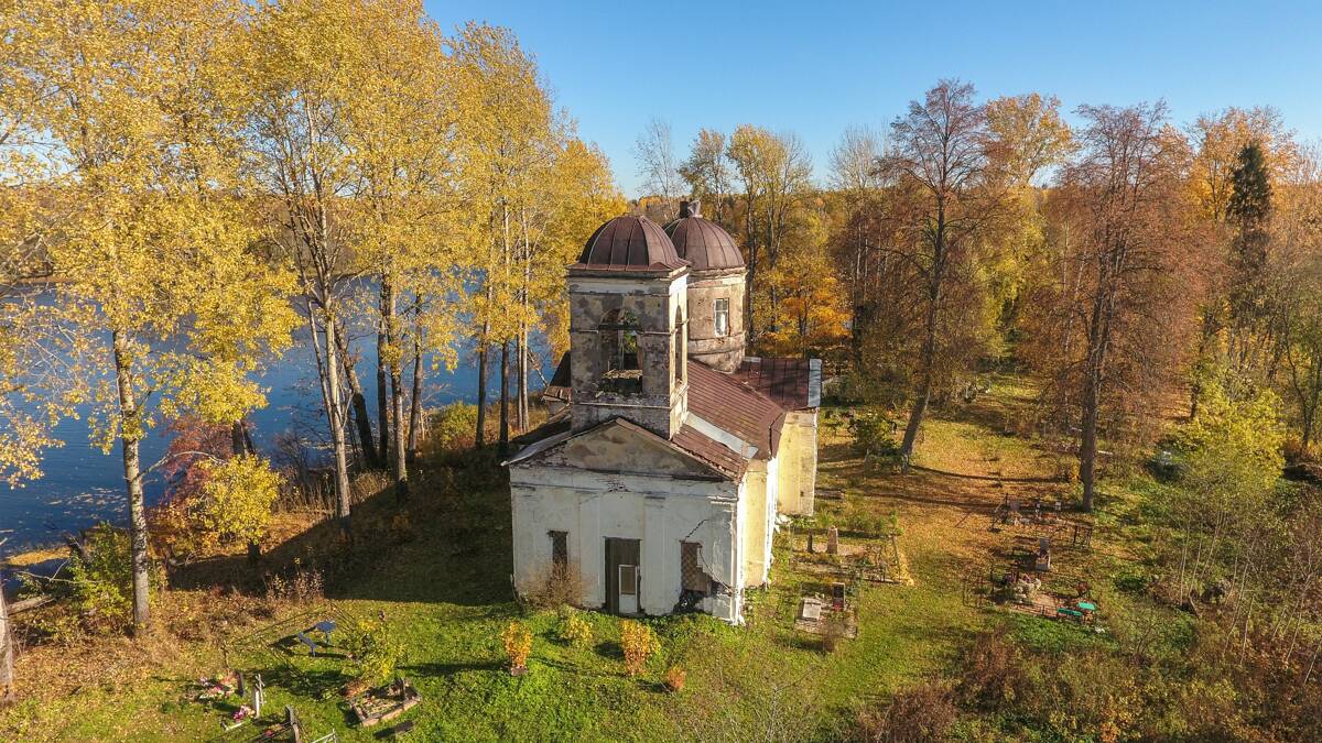 Церковь Преображения Господня, Еглино (Валдайский район, Новгородская область). фасады, аэросъемка