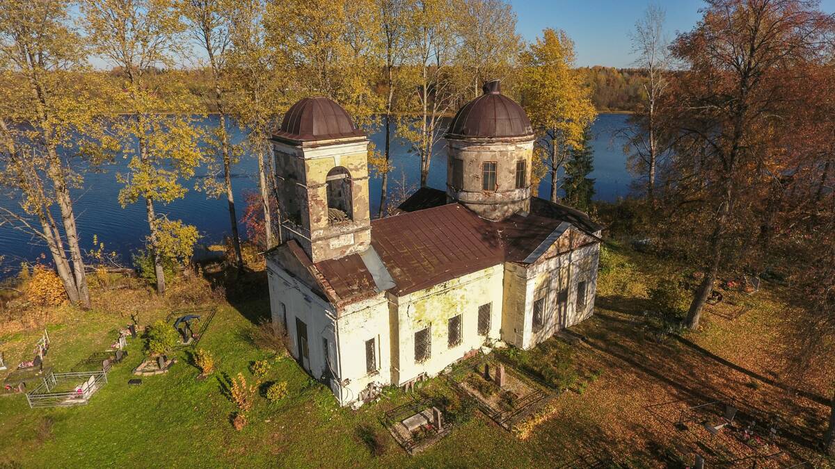 Церковь Преображения Господня, Еглино (Валдайский район, Новгородская область). фасады, аэросъемка