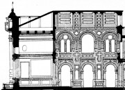 Церковь Фирса и Саввы Псковского при богадельне купцов Садовникова и Герасимова, Фрагмент разреза (разрез полностью представлен на другой иллюстрации). Справа помещение для молящихся, слева алтарь, выходящий в центральный ризалит фасада по Каменноостровскому проспекту. Церковь занимала по высоте второй и третий этаж. (Г.В.Барановский. Архитектурная энциклопедия второй половины XIX века. Том 2D, с. 285. Издание редакции журнала "Строитель", СПБ, 1908)<br>, Санкт-Петербург, Санкт-Петербург, г. Санкт-Петербург
