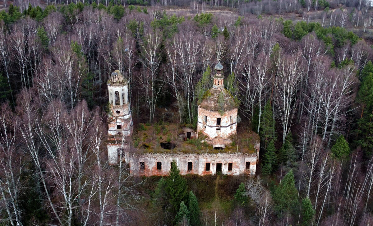 Церковь Троицы Живоначальной, Космодамиановский погост (Андреевское) (Рамешковский район, Тверская область). общий вид в ландшафте