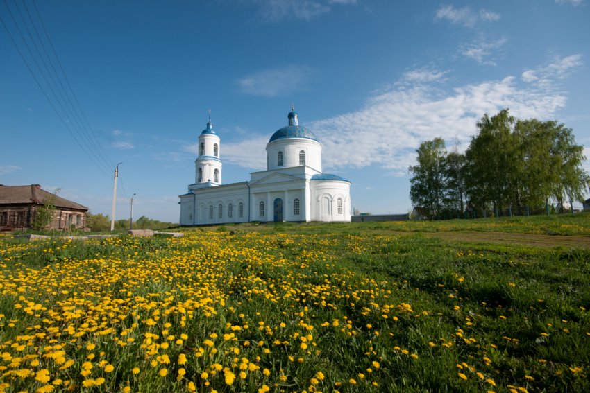 Церковь Казанской иконы Божией Матери, Новая Анзирка (Елабужский район, Республика Татарстан). общий вид в ландшафте