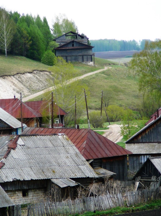 Михино. Церковь Спаса Преображения. общий вид в ландшафте