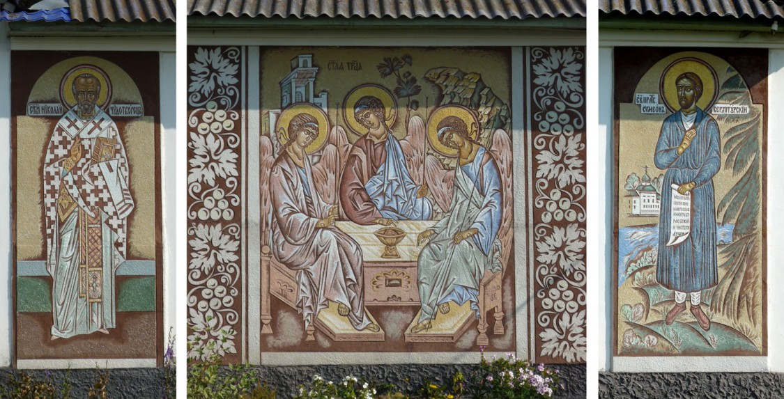 Церковь Покрова Пресвятой Богородицы, Октябрьский (Сысертский район (Сысертский ГО и Арамильский ГО), Свердловская область). архитектурные детали, Фрагменты фасадов с фресками