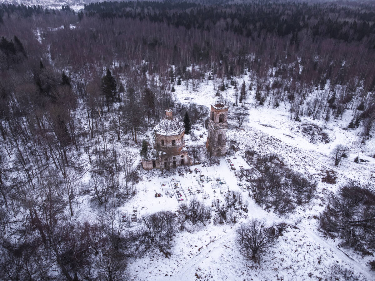 Церковь Рождества Пресвятой Богородицы, Богородское в Ившине, урочище (Любимский район, Ярославская область). общий вид в ландшафте