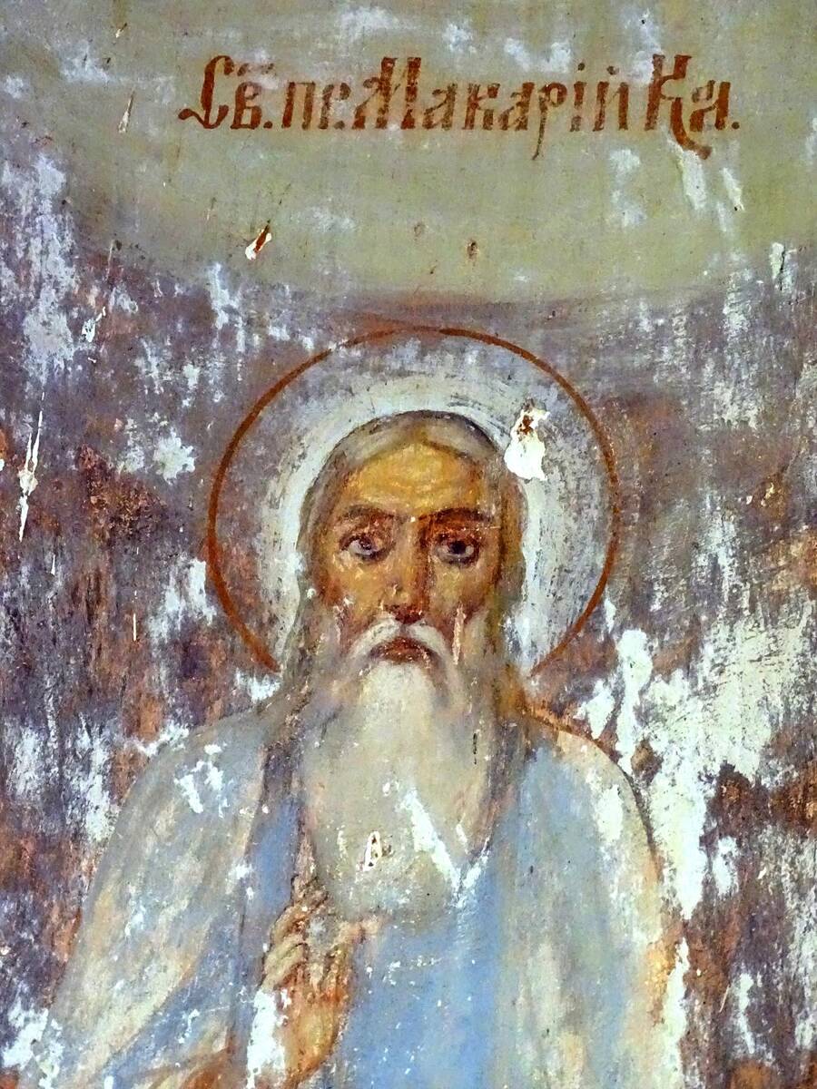 Церковь Преображения Господня, Карамышево (Сандовский район, Тверская область). интерьер и убранство, Храмовая роспись (фрагмент): прп. Макарий Калязинский