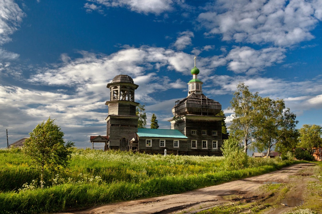 Церковь Богоявления Господня, Поле (Есенская) (Онежский район, Архангельская область). общий вид в ландшафте