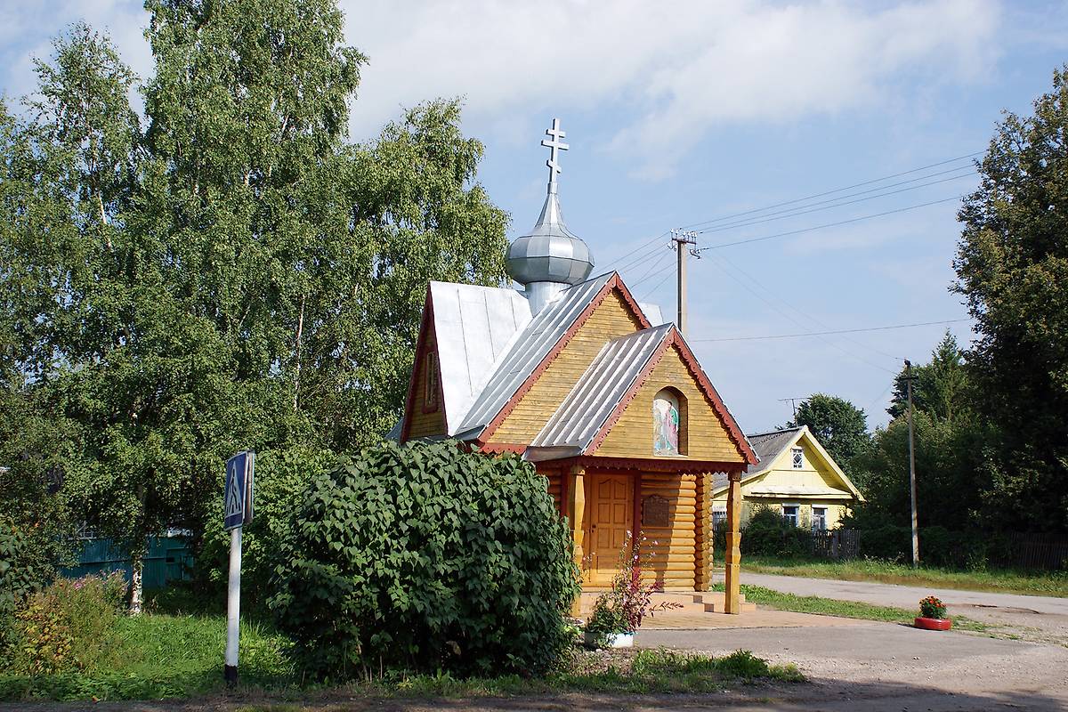 общий вид в ландшафте. Часовня Петра и Павла, Гаврово (Дновский район, Псковская область)