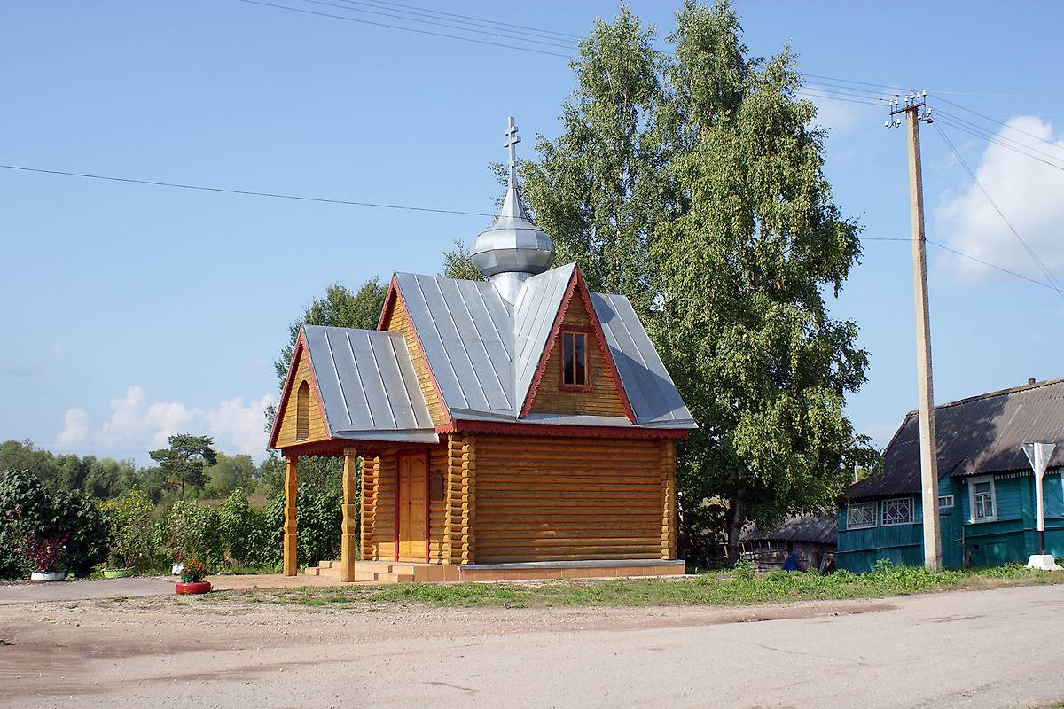 общий вид в ландшафте. Часовня Петра и Павла, Гаврово (Дновский район, Псковская область)