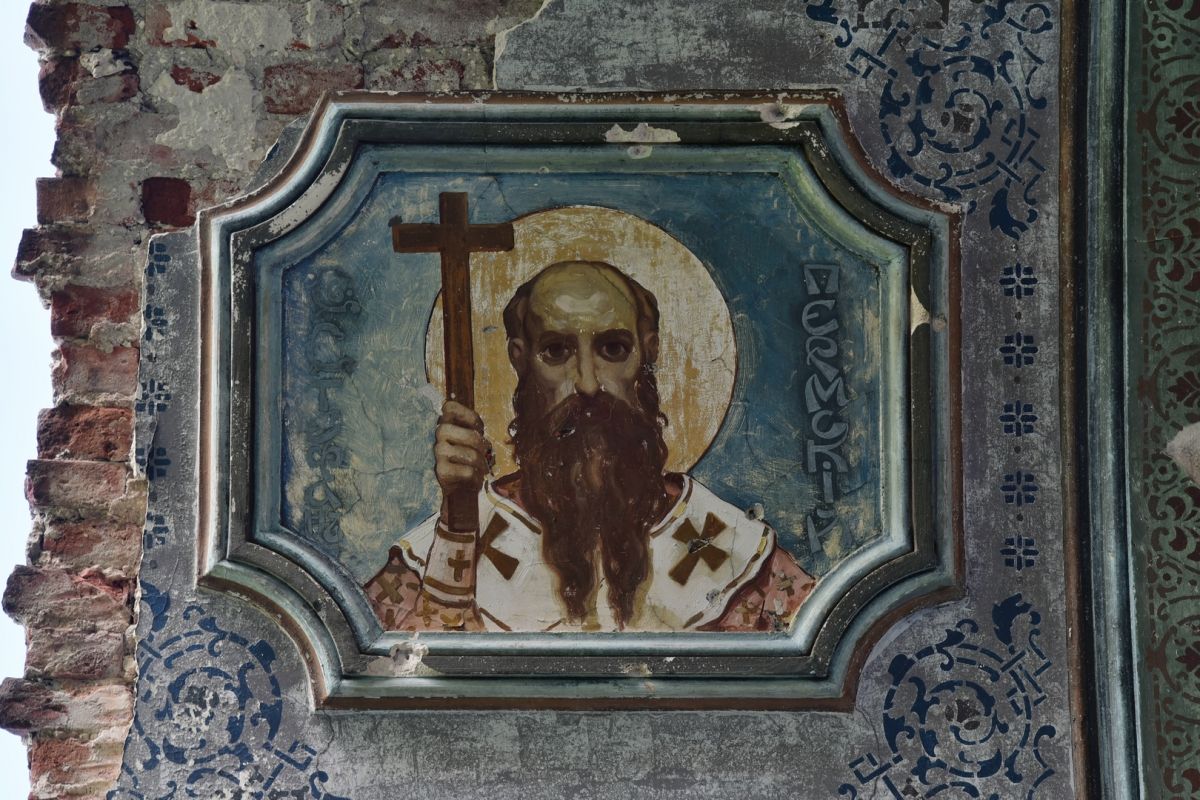 Церковь Казанской иконы Божией Матери, Мерлинка (Лунинский район, Пензенская область). интерьер и убранство, Фрагмент храмовой живописи - Стефан Пермский