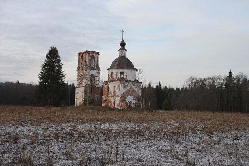 Церковь Воскресения Христова, Пожары, урочище (Бабаевский район, Вологодская область). общий вид в ландшафте