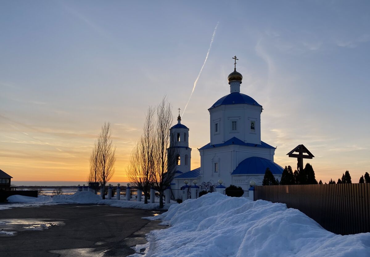Церковь Казанской иконы Божией Матери, Балахчино (Алексеевский район, Республика Татарстан). художественные фотографии, Вид с юго-востока после заката