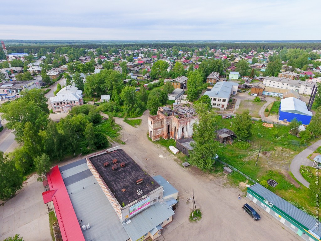 Шенкурск. Троицкий Шенкурский женский монастырь. Собор Троицы Живоначальной. общий вид в ландшафте, Вид с высоты