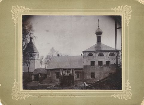 Николаевский Амвросиев Дудин монастырь. Церковь Успения Пресвятой Богородицы, Тетерюгино (Богородский район, Нижегородская область). архивная фотография, Успенская церковь Амвросиева Дудина монастыря в процессе ремонтно-реставрационных работ, 1911 г.