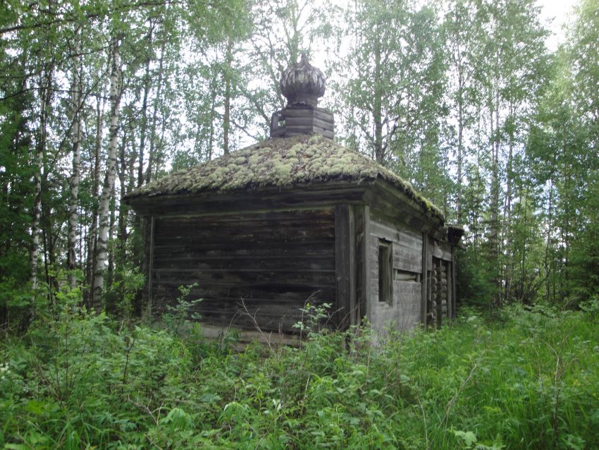 Часовня Николая Чудотворца, Мурги 1-е (Холмогорский район, Архангельская область). общий вид в ландшафте, Часовня с северо-востока , от дороги,связывающей деревни Мурги 1 и Мурги 2
