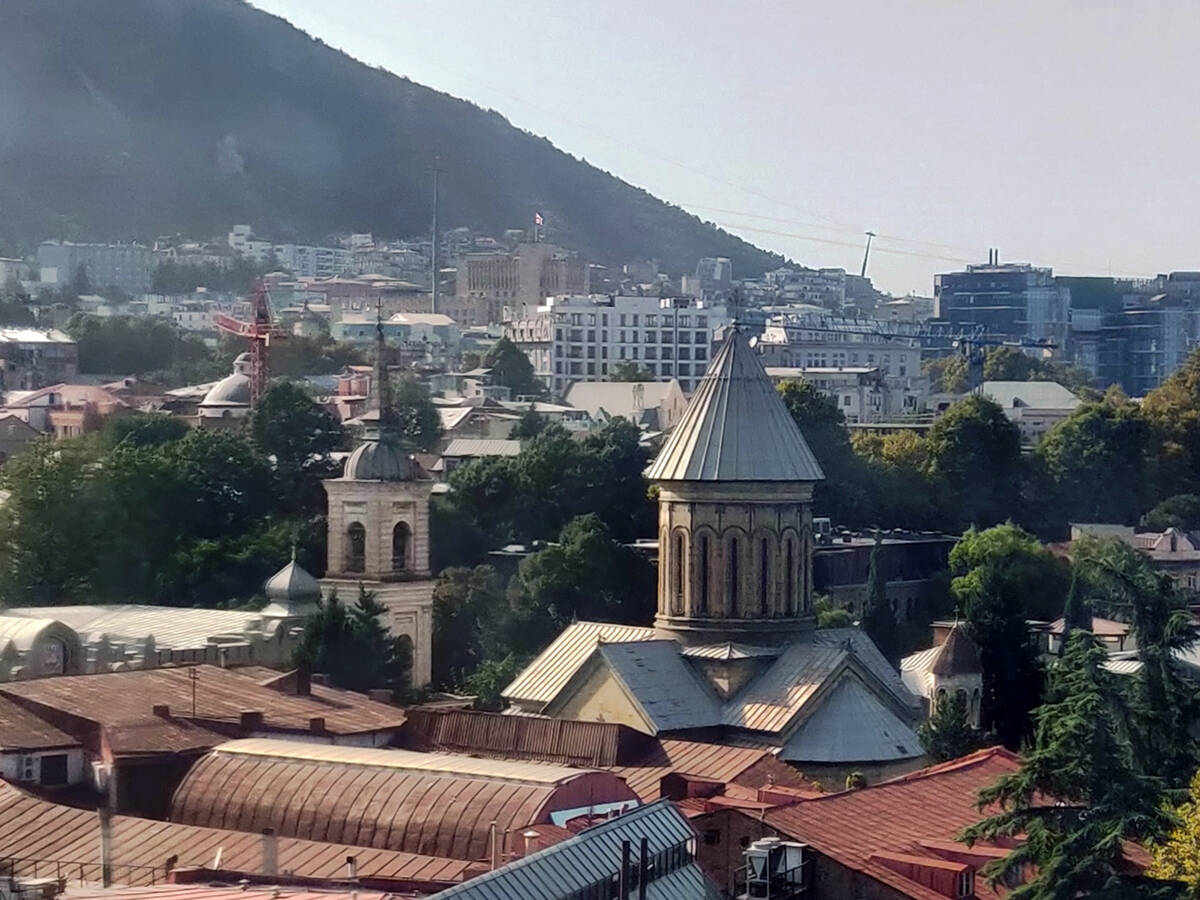 Собор Успения Пресвятой Богородицы (Сиони), Мтацминдский район (Тбилиси, город, Грузия). общий вид в ландшафте, Вид из кабины канатной дороги