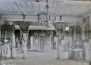 Церковь Воскресения Христова, Первая треть XX в. Интерьер. Вид в сторону алтаря. ГКМФ. ГНИМА им Щусева<br>, Володина (погост Лужинки), Торопецкий район, Тверская область