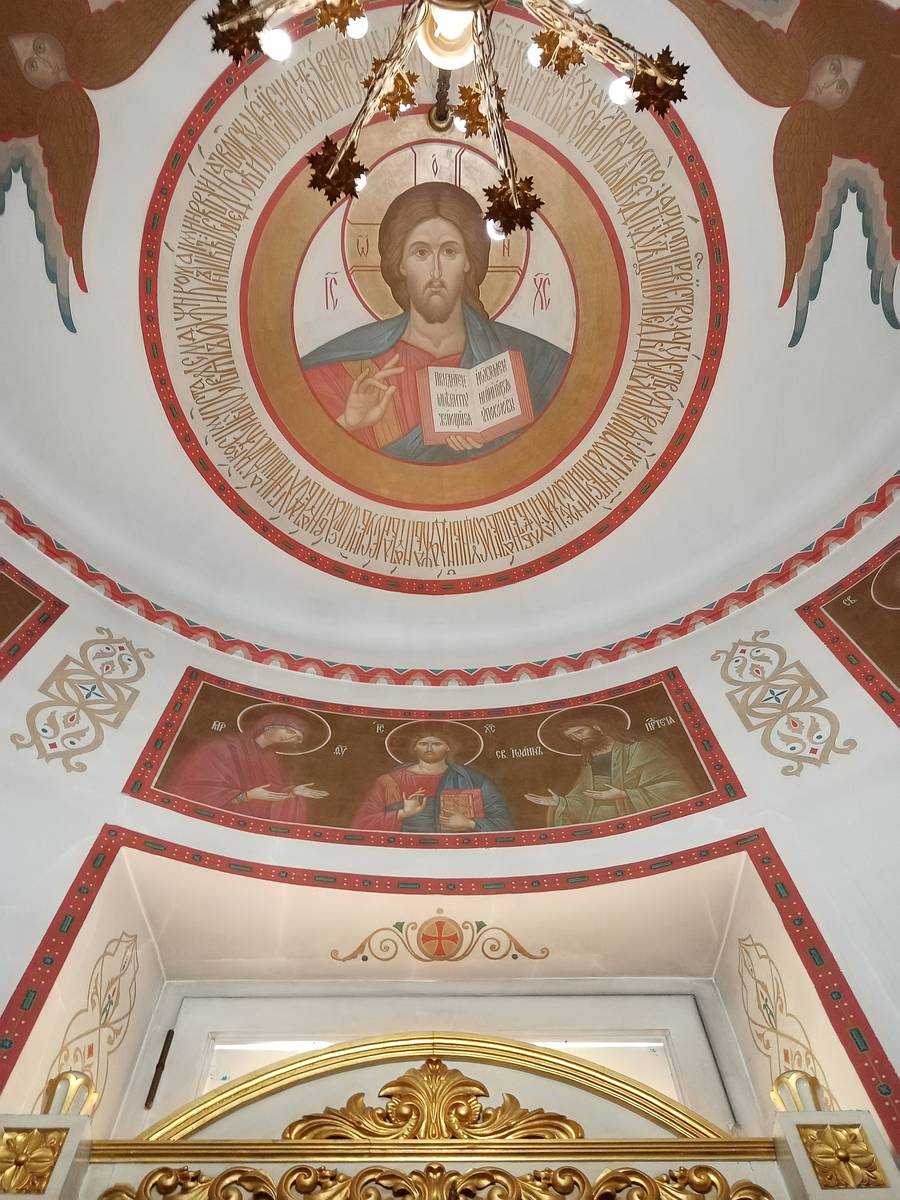 Часовня Сергия Радонежского на Ярославском вокзале, Красносельский (Центральный административный округ (ЦАО), г. Москва). интерьер и убранство, Росписи потолка часовни