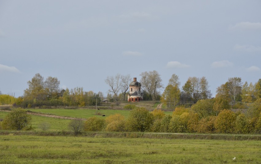 Пирогово. Церковь Покрова Пресвятой Богородицы. общий вид в ландшафте, Вид на Покровскую церковь со стороны деревни Клементьево.