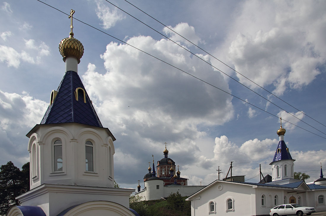 общий вид в ландшафте. Богородице-Казанский Жадовский мужской монастырь, Самородки (Барышский район, Ульяновская область)