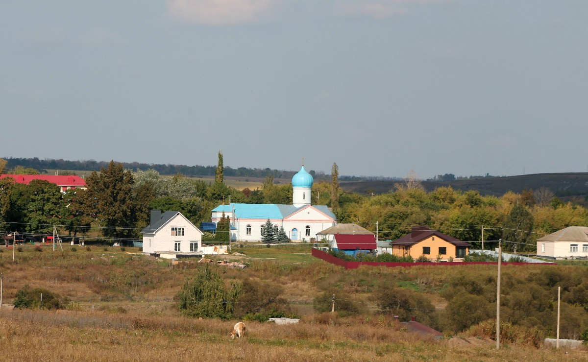 Церковь Николая Чудотворца, Верхнее Турово (Нижнедевицкий район, Воронежская область). фасады, Вид на храм в ландшафте села
