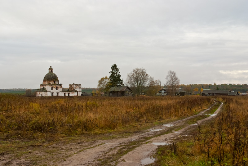 Церковь Успения Пресвятой Богородицы, Ивановское (Белозерский район, Вологодская область). общий вид в ландшафте, Вид с дороги к селу Георгиевское