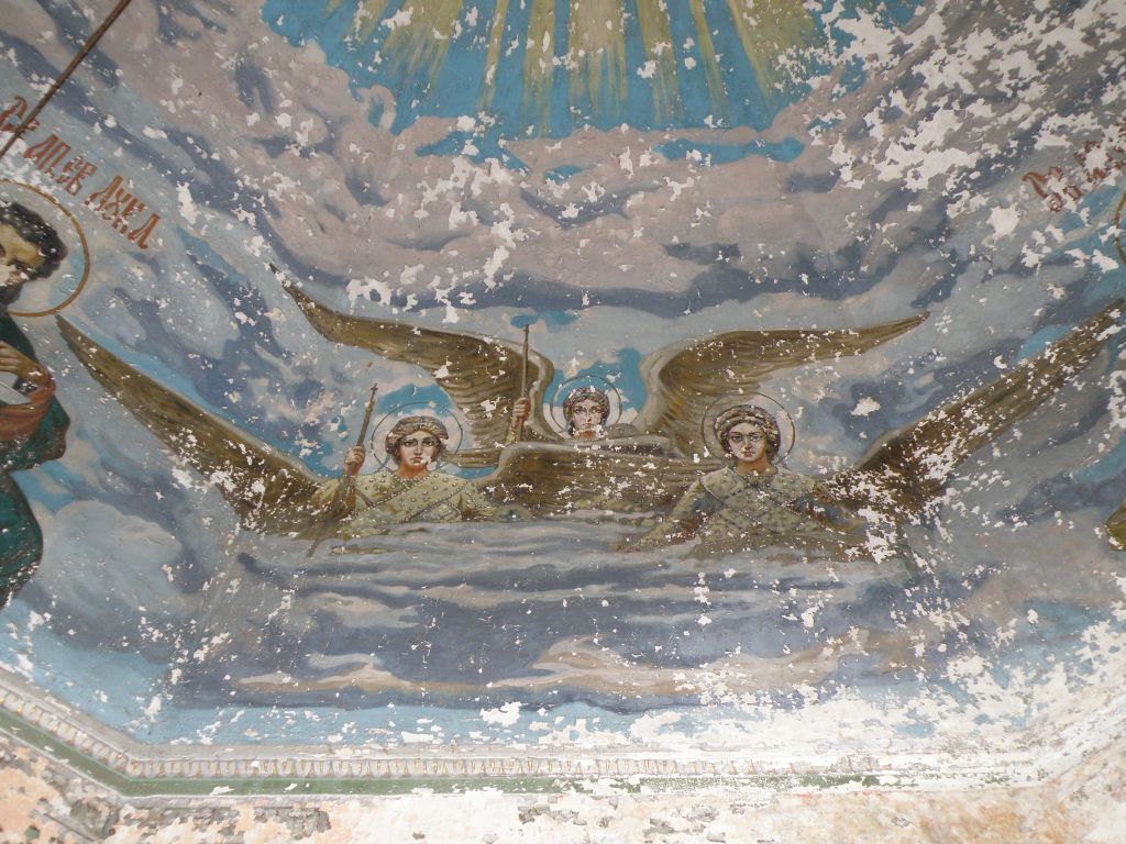 Церковь Казанской иконы Божией Матери, Успенское на Секше, урочище (Любимский район, Ярославская область). интерьер и убранство, Роспись свода с использованием сюжета художника Виктора Васнецова 