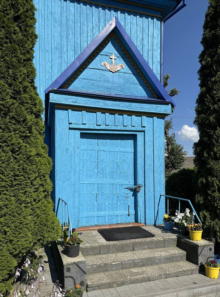 Южное крыльцо, архитектурные детали. Церковь Илии Пророка, Велемичи (Столинский район, Беларусь, Брестская область)