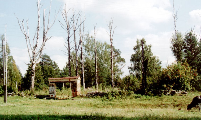 Церковь Иоанна Богослова, Курилово (Себежский район, Псковская область). общий вид в ландшафте, От церкви остались ворота и ограда