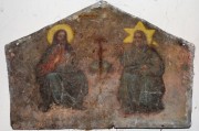 Церковь Покрова Пресвятой Богородицы, Эта икона размещалась на арке ворот ограды старой еще деревянной церкви. Она уцелела при пожаре и хранится до сих пор у местного жителя.<br>, Троицкое, Новохопёрский район, Воронежская область