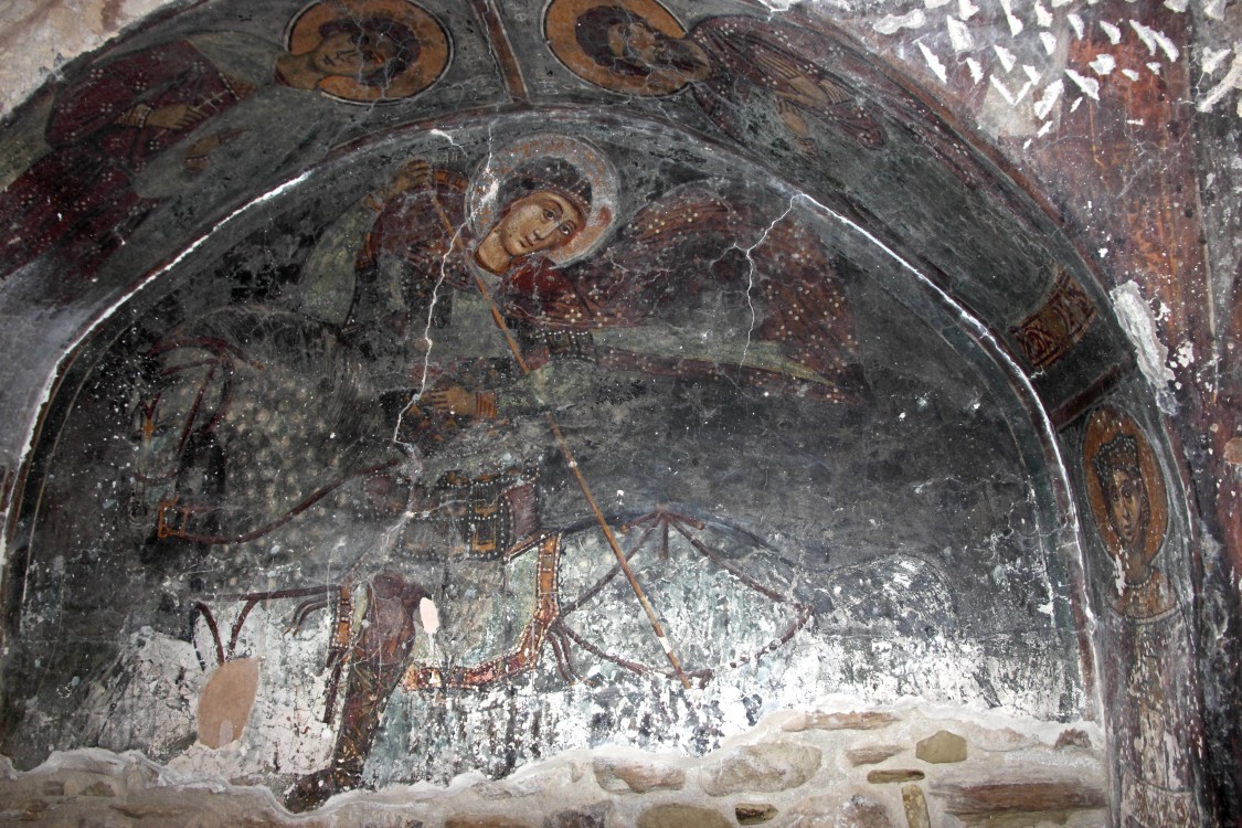 Церковь Богородицы Ангелоктисты, Кити (Ларнака, Кипр). интерьер и убранство, часовня святых Козьмы и Дамиана, фреска Георгий Победоносец