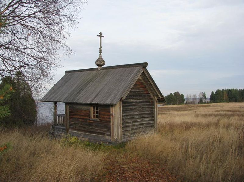 Часовня Власия, епископа Севастийского, Медвежий остров (д. Медвежье) (Плесецкий район, Архангельская область). общий вид в ландшафте
