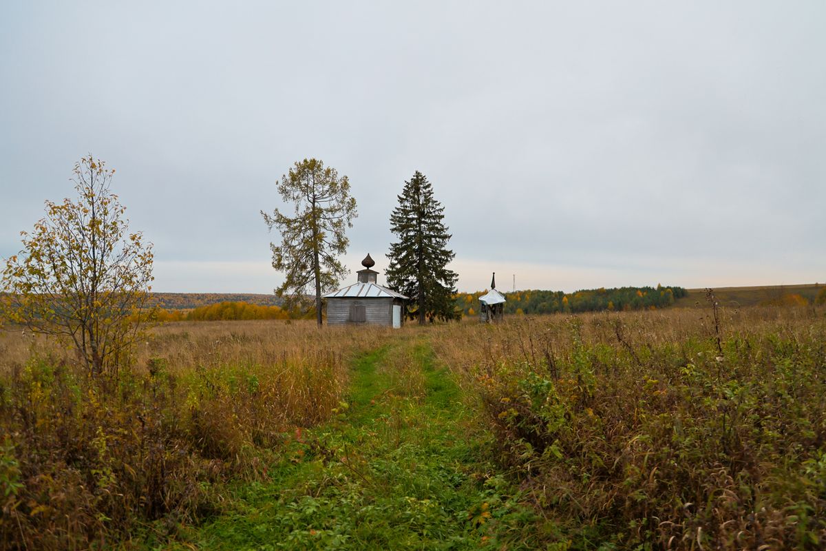 Часовня Флора и Лавра, Афонинская (Верховажский район, Вологодская область). общий вид в ландшафте