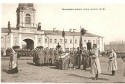 Колокольня церкви Петра и Павла при Хамовнических Казармах, 3-ий гренадерский Перновский полк Присяга, 1905 год http://scherercards.ru/item/show?id=21683<br>, Москва, Центральный административный округ (ЦАО), г. Москва