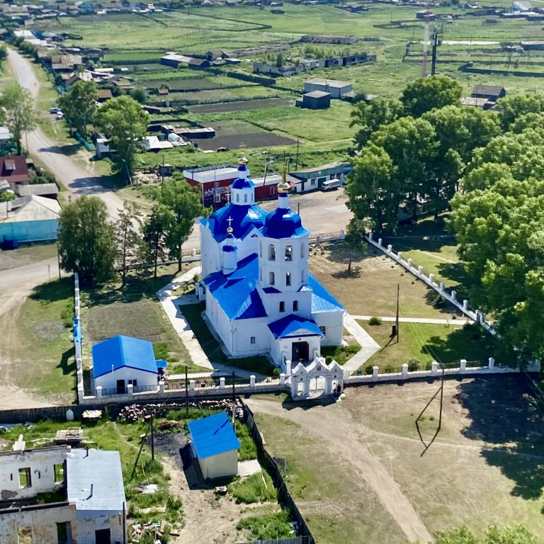 Церковь Благовещения Пресвятой Богородицы, Байкало-Кудара (Кабанский район, Республика Бурятия). общий вид в ландшафте, С воздуха 