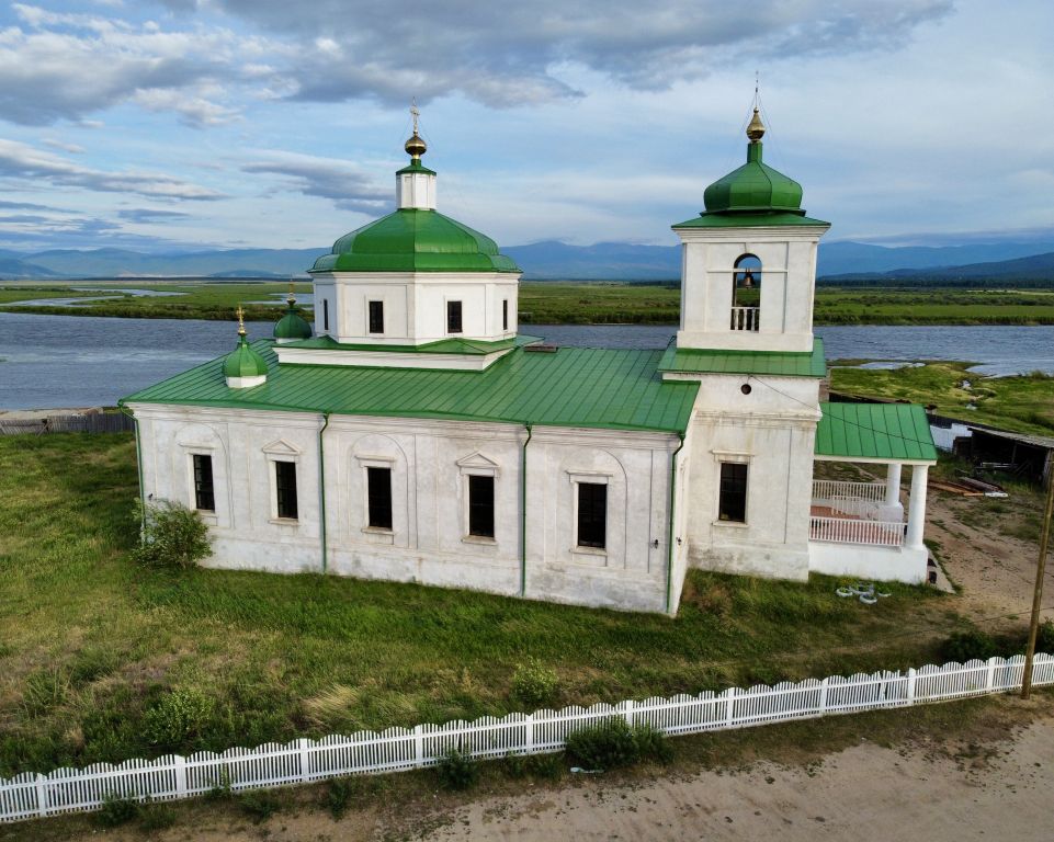 Церковь Преображения Господня, Баргузин (Баргузинский район, Республика Бурятия). фасады, С воздуха