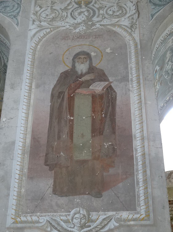 Церковь Покрова Пресвятой Богородицы, Замошье (Сокольский район, Вологодская область). интерьер и убранство, Фреска с изображением преподобного Дионисия Глушицкого в верхнем храме.