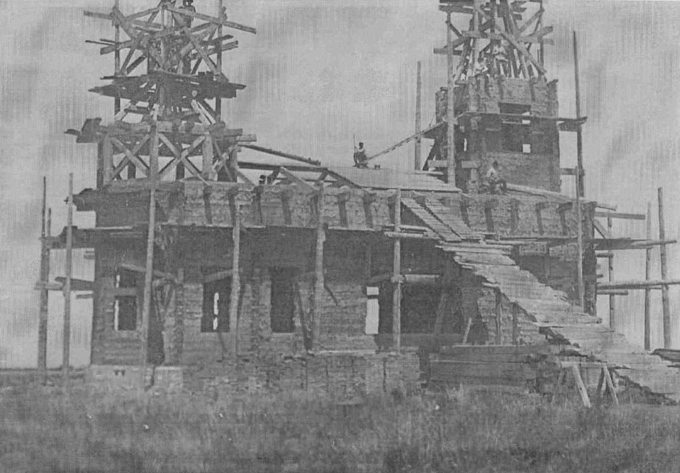 Церковь Александра Невского, Саймасай (Александровка) (Алматинская область, Казахстан). архивная фотография, Церковь Александра Невского, строительство храма. Архивное фото. 
Источник: http://nevskiy.cerkov.ru/main-page/