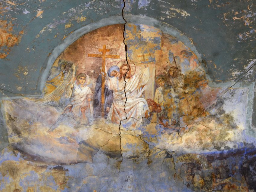 Церковь Казанской иконы Божией Матери, Русское-Кошево, урочище (Краснохолмский район, Тверская область). интерьер и убранство, Фрагменты храмовой живописи на сводах трапезной