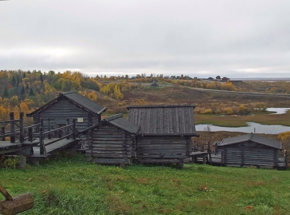 общий вид в ландшафте. Архангельский государственный музей деревянного зодчества и народного искусства 